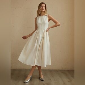 Commense sleeveless pockets pleated midi dress